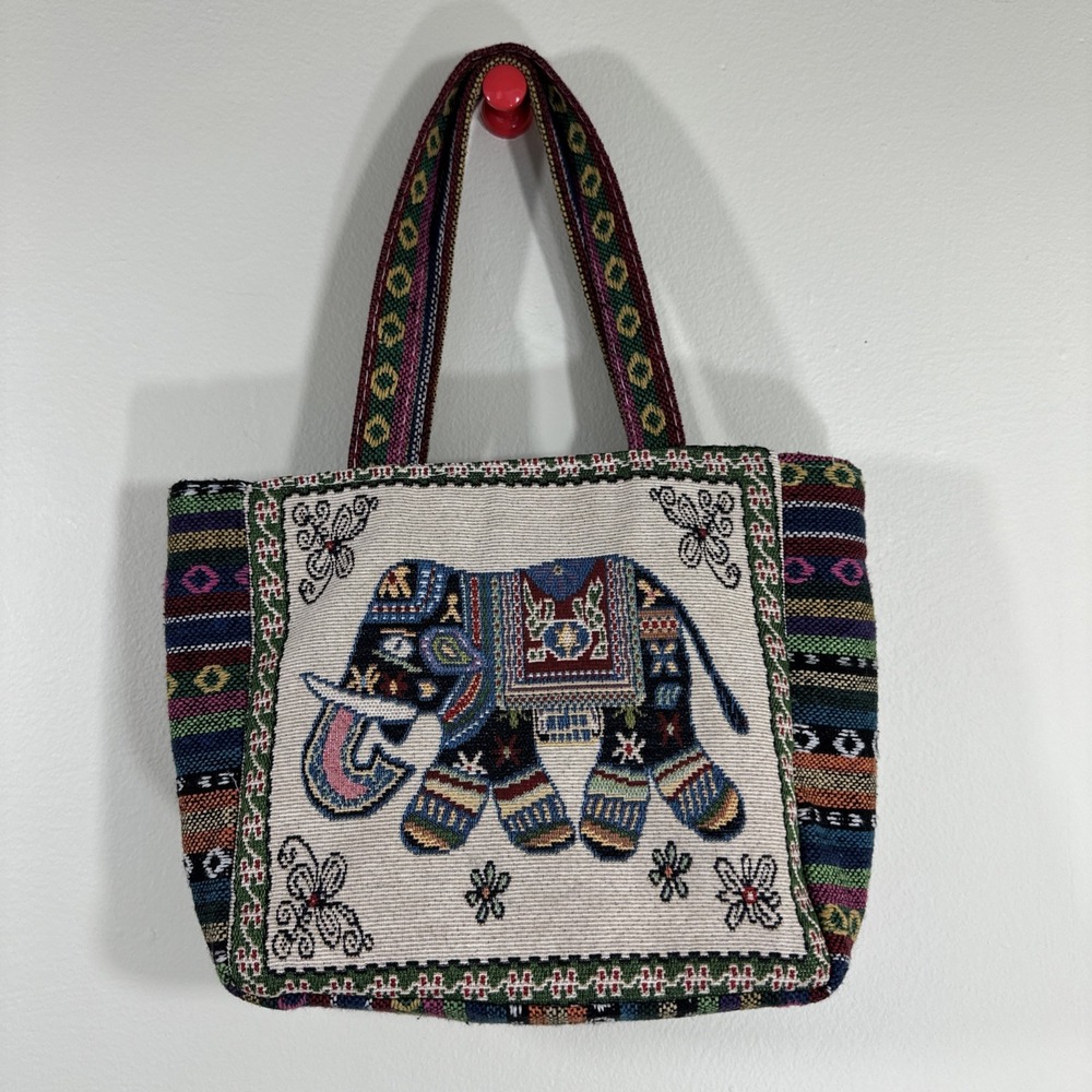 Beautiful Elephant Handbag With Embroidery Multicolored Has Zipper and Straps